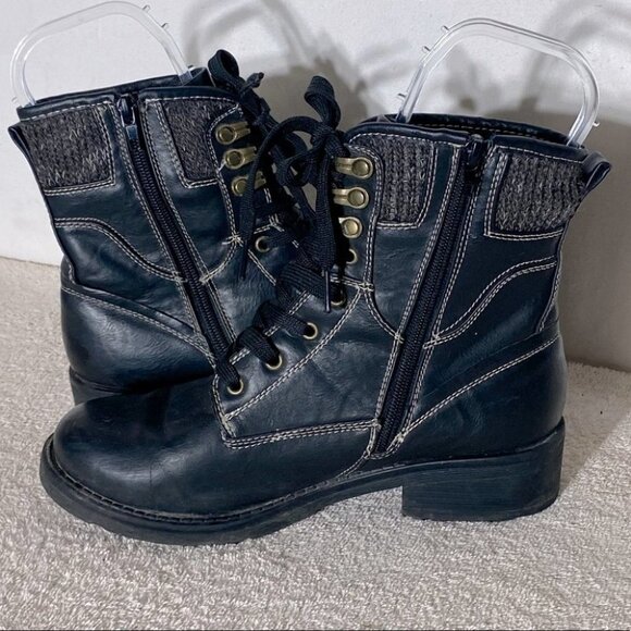 Women’s Black Faux Leather Lace Up Ankle Boots 6 - Picture 6 of 10